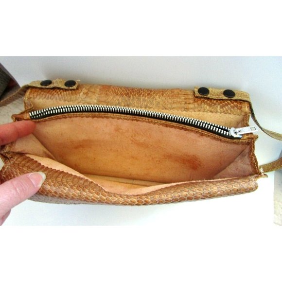 Vintage MCM Snakeskin Leather/Suede Thailand Clutch Purse with Detachable Strap - Picture 5 of 10